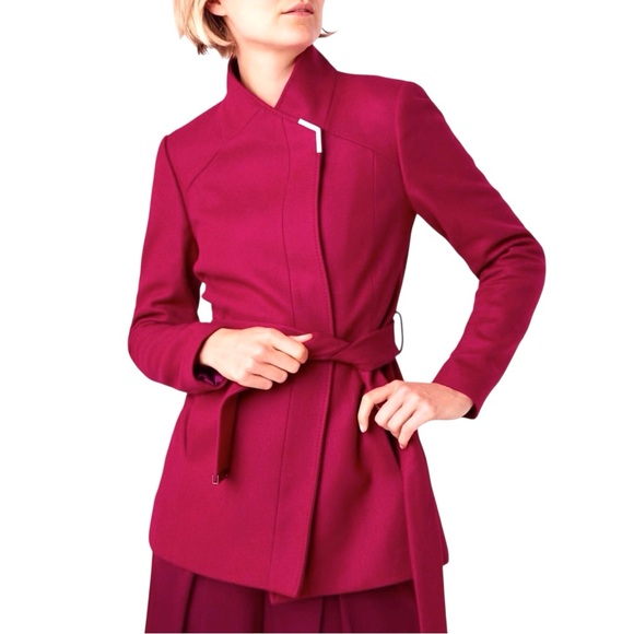 NWOT Ted Baker Magenta Berry Asymmetrical Wrap Drytaa Belted Wool Cashmere Coat - Picture 15 of 15